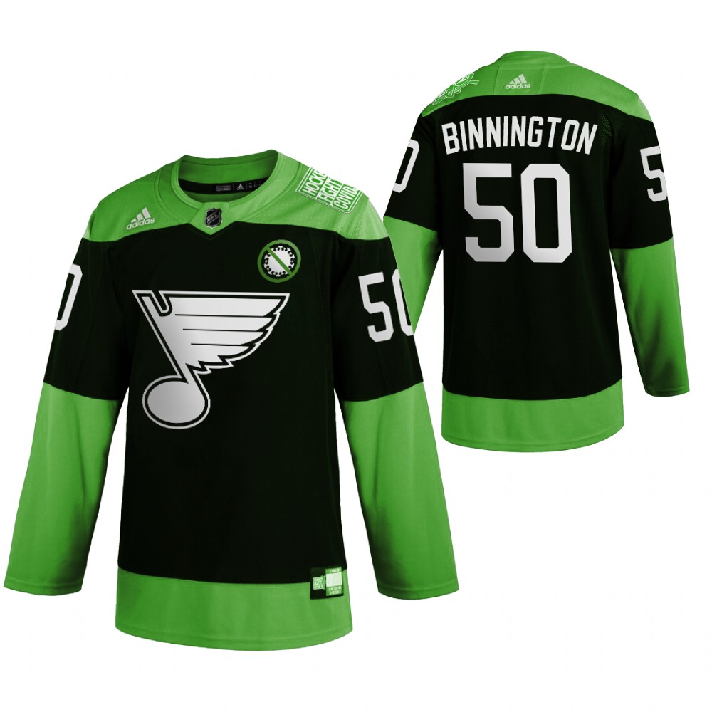 Cheap St. Louis Blues 50 Jordan Binnington Men Adidas Green Hockey Fight nCoV Limited NHL Jersey